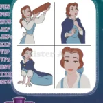 Disney Beauty Beast Belle With Magic Mirror Pink Hooded Cloak Red Ballgown Set - Filled Embroidery Design - Instant Download