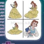 Beauty And The Beast Belle Pink Dress Blue Dress Basket Bread Surprised Poses - Filled Embroidery Design - Instant Download