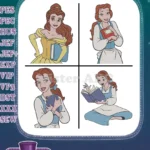 Beauty And The Beast Belle Blue Village Dress Reading Daydreaming Portraits - Filled Embroidery Design - Instant Download