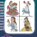 Beauty And The Beast Belle Blue Dress Portraits With Lumiere Yellow Ballgown Bust - Filled Embroidery Design - Instant Download