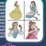 Beauty And The Beast Belle Yellow Ballgown Blue Dress Rose Pink Dress Book - Filled Embroidery Design - Instant Download