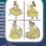 Beauty And The Beast Belle In Yellow Ballgown Elegant Dancing And Posing Collection - Filled Embroidery Design - Instant Download