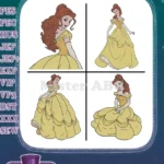 Beauty And The Beast Belle Yellow Ballgown Beautiful Portraits And Full Body Stances - Filled Embroidery Design - Instant Download