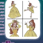 Beauty And The Beast Belle Yellow Ballgown Dynamic Dancing And Graceful Posing Set - Filled Embroidery Design - Instant Download