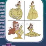 Beauty And The Beast Belle Yellow Ballgown Elegant Sitting And Standing Poses - Filled Embroidery Design - Instant Download