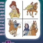 Beauty And The Beast Belle Portraits Blue Dress And Winter Outfit With Philippe - Filled Embroidery Design - Instant Download