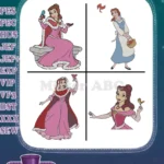 Beauty And The Beast Belle Pink Dress Rose Blue Dress Sheep Ballgown Butterfly - Filled Embroidery Design - Instant Download