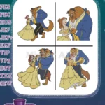 Beauty And The Beast Belle Yellow Ballgown Beast Dancing Close Up And Full Body - Filled Embroidery Design - Instant Download