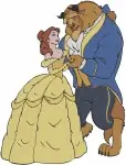 Disney Beauty Beast Belle Beast Holding Princess With Rose Loving Embrace Set - Filled Embroidery Design - 1111