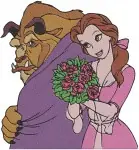 Disney Beauty Beast Belle Beast Holding Princess With Rose Loving Embrace Set - Filled Embroidery Design - 1114