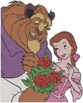 Disney Beauty Beast Belle Pink Dress Beast With Rose Bird Prince Adam Collection - Filled Embroidery Design - 1117