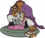 Disney Beauty Beast Belle Beast Reading Book Prince Adam Shared Moments - Filled Embroidery Design - 1122