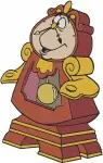 Disney Beauty Beast Cogsworth Clock With Platter Cape Wine Glass Butler Poses Designs - Filled Embroidery Design - 1154