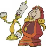 Disney Beauty Beast Cogsworth Clock With Platter Cape Wine Glass Butler Poses Designs - Filled Embroidery Design - 1156