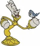 Disney Beauty Beast Human Lumiere Candelabra Form With Bird Charming Poses Collection - Filled Embroidery Design - 1170
