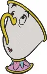 Disney Beauty Beast Chip Teacup Various Angles Looking Up Side View Cute Set - Filled Embroidery Design - 1192
