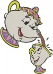 Disney Beauty Beast Chip Teacup Blowing Bubbles With Mrs Potts Mother Son - Filled Embroidery Design - 1203
