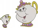 Disney Beauty Beast Chip Teacup Blowing Bubbles With Mrs Potts Mother Son - Filled Embroidery Design - 1205