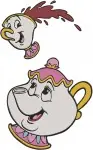 Disney Beauty Beast Mrs Potts Chip Hiding Bubbles Affectionate Moments - Filled Embroidery Design - 1210