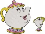 Disney Beauty Beast Mrs Potts Chip Hiding Bubbles Affectionate Moments - Filled Embroidery Design - 1211