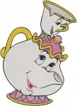 Disney Beauty Beast Mrs Potts Chip Hiding Bubbles Affectionate Moments - Filled Embroidery Design - 1212