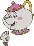 Disney Beauty Beast Mrs Potts Chip Hiding Bubbles Affectionate Moments - Filled Embroidery Design - 1213