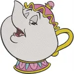 Disney Beauty Beast Mrs Potts Teapot Broken Handle Sad Happy Emotional - Filled Embroidery Design - 1224
