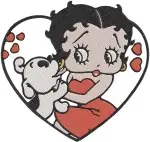 Betty Boop Christmas Outfit With Pudgy Dog And Romantic He Portrait - Filled Embroidery Design - 1250