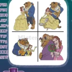 Disney Beauty Beast Belle Beast Holding Princess With Rose Loving Embrace Set - Filled Embroidery Design - Instant Download