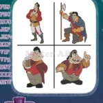 Disney Beauty Beast Gaston With Gun Lefou Sidekick Hunting Poses Villainous Bundle - Filled Embroidery Design - Instant Download