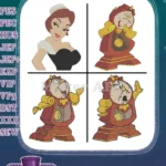 Disney Beauty Beast Cogsworth Clock Character Various Expressive Poses Pointing Collection - Filled Embroidery Design - Instant Download