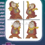 Disney Beauty Beast Cogsworth Clock Marching Surprised Checking Time Poses - Filled Embroidery Design - Instant Download