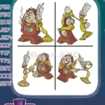 Disney Beauty Beast Cogsworth Lumiere Interaction With Featherduster Fifi Friends - Filled Embroidery Design - Instant Download