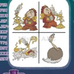 Disney Beauty Beast Cogsworth Lumiere Featherduster Fifi Enchanted Objects Trio Bundle - Filled Embroidery Design - Instant Download