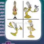 Disney Beauty Beast Human Lumiere Candelabra Form With Bird Charming Poses Collection - Filled Embroidery Design - Instant Download