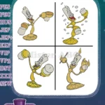 Disney Beauty Beast Lumiere Candelabra Holding Bread Champagne Action Poses - Filled Embroidery Design - Instant Download