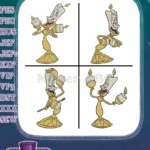 Disney Beauty Beast Lumiere Candelabra Dancing Holding Object Expressive Poses - Filled Embroidery Design - Instant Download