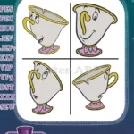 Disney Beauty Beast Chip Teacup Various Angles Looking Up Side View Cute Set - Filled Embroidery Design - Instant Download