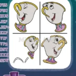 Disney Beauty Beast Chip Teacup Close Ups Jumping Playful Expressions Small - Filled Embroidery Design - Instant Download
