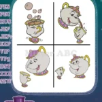 Disney Beauty Beast Chip Teacup Blowing Bubbles With Mrs Potts Mother Son - Filled Embroidery Design - Instant Download