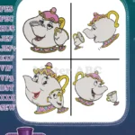 Disney Beauty Beast Mrs Potts And Chip Teapot Teacup Pouring Tea Together Designs - Filled Embroidery Design - Instant Download