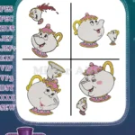 Disney Beauty Beast Mrs Potts Chip Hiding Bubbles Affectionate Moments - Filled Embroidery Design - Instant Download