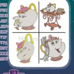 Disney Beauty Beast Mrs Potts Chip Tea C With Cutlery Serving Tea Bundle - Filled Embroidery Design - Instant Download