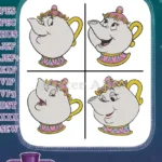 Disney Beauty Beast Mrs Potts Teapot Various Expressions Happy Surprised Kind Collection - Filled Embroidery Design - Instant Download