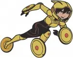 Big Hero 6 Go Go Tomago On Maglev Discs And Hiro Hamada In Purple Armor - Filled Embroidery Design - 1268
