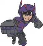 Big Hero 6 Go Go Tomago On Maglev Discs And Hiro Hamada In Purple Armor - Filled Embroidery Design - 1270