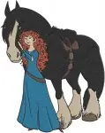 Disney Brave Merida With Bow Sitting With Angus Horse Scottish Highlands Collection - Filled Embroidery Design - 1381