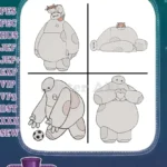 Big Hero 6 Baymax Healthcare Companion Poses With Hiro Hamada And Soccer Ball - Filled Embroidery Design - Instant Download
