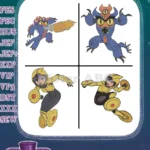 Big Hero 6 Superheroes Fredzilla In Monster Suit And Go Go Tomago Action Poses - Filled Embroidery Design - Instant Download