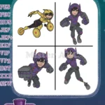 Big Hero 6 Go Go Tomago On Maglev Discs And Hiro Hamada In Purple Armor - Filled Embroidery Design - Instant Download